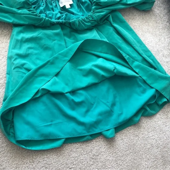 Anthropologie Mare Mare Off The Shoulder Puff Sleeve Green Mini Dress Size Small - Picture 9 of 13